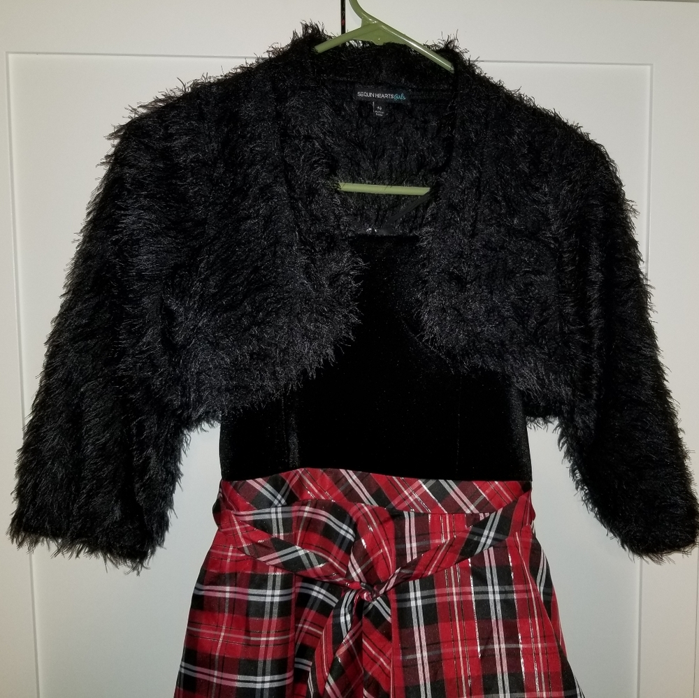 Girl's Sz. 14 Black/Red Plaid Dress & Sweater Set